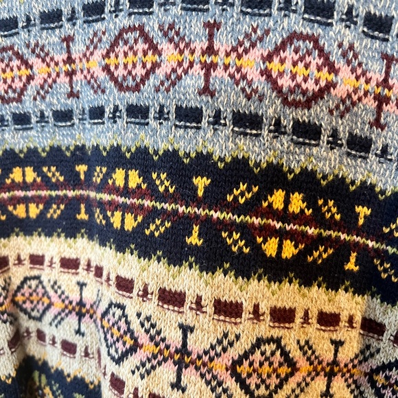 Nordic Fair Isle Smock Neck Sweater Large 100% Cotton - Picture 2 of 9